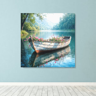 Pink Geraniums In An Old Rowboat Canvas Print