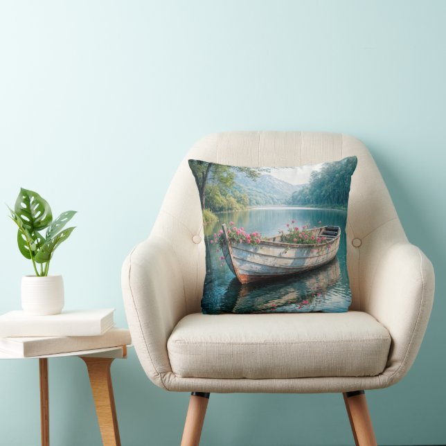 Pink Geraniums In An Old Rowboat Cushion (Chair)