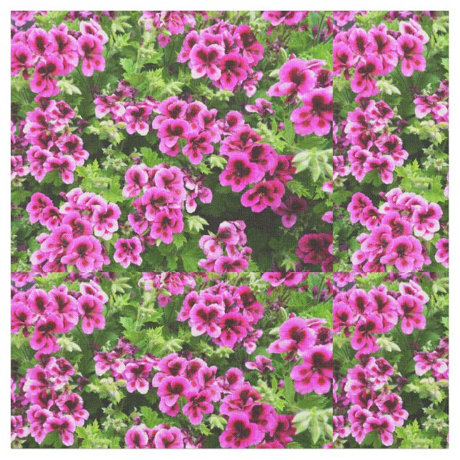 Pink Geraniums On A Bush, Cotton Fabric (Close Up)