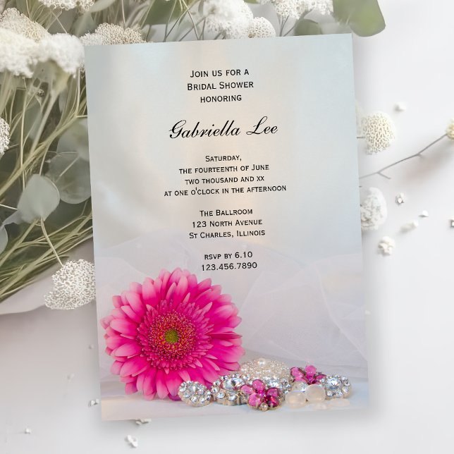 Pink Gerber Daisy and Buttons Bridal Shower Invitation (Creator Uploaded)
