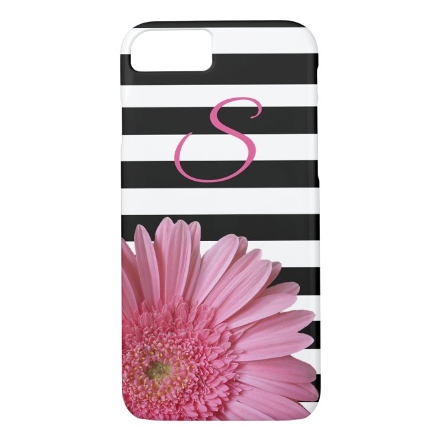 Pink Gerber Daisy and Stripes iPhone 8 Case (Back)