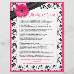 Pink Gerber Daisy Black Floral Bridal Shower Game