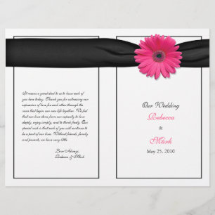Pink Gerber Daisy Black Ribbon Wedding Program