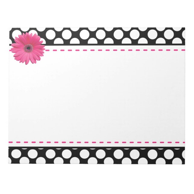 Pink gerber daisy black & white dot notepad (Front)