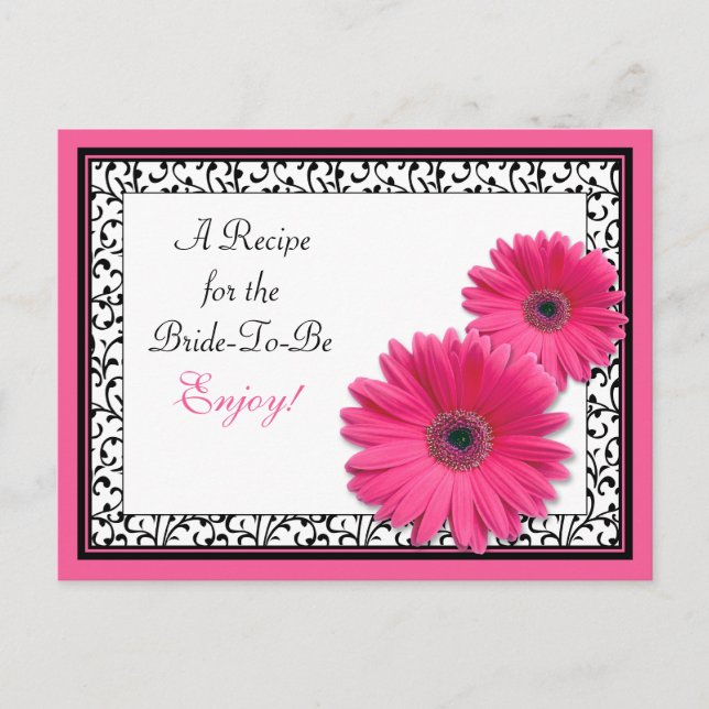 Pink Gerber Daisy Bridal Shower Recipe Card (Front)