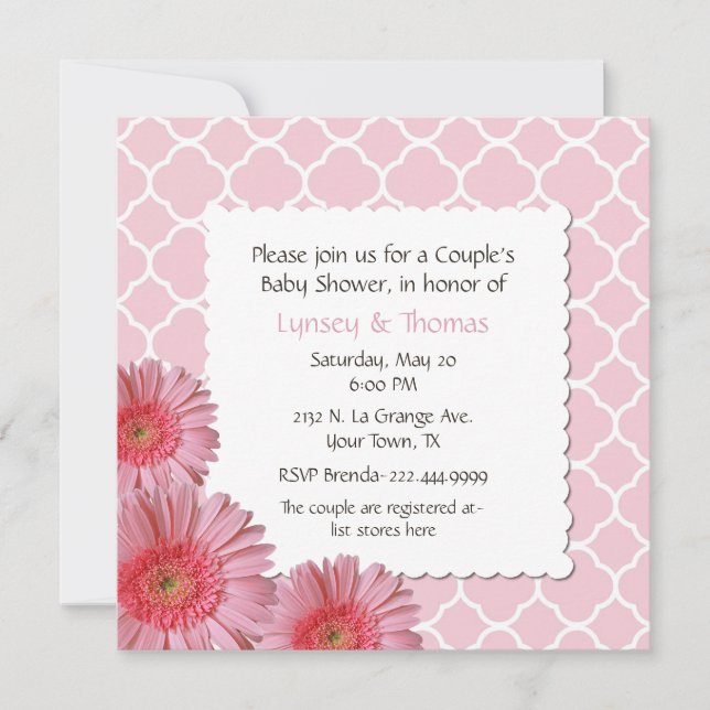 Pink Gerber Daisy Couple's Baby Shower Invitation (Front)