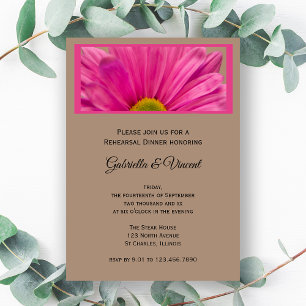 Pink Gerber Daisy Flower Wedding Rehearsal Dinner Invitation