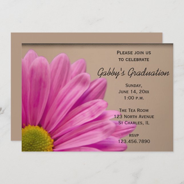 Pink Gerber Daisy Graduation Party Invitation (Front/Back)
