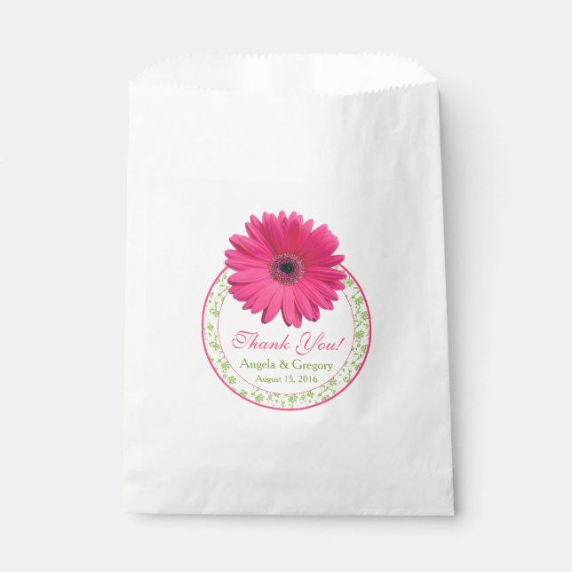 Pink Gerber Daisy Green Candy Buffet Wedding Favou Favour Bags (Front)