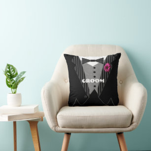 Pink Gerber Daisy Groom's Tuxedo Pillow