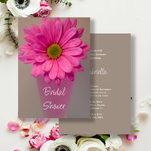 Pink Gerber Daisy in Vase Bridal Shower Invitation