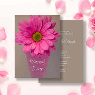 Pink Gerber Daisy in Vase Wedding Rehearsal Dinner Invitation