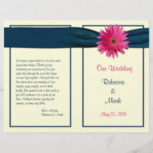 Pink Gerber Daisy Navy Ribbon Wedding Program