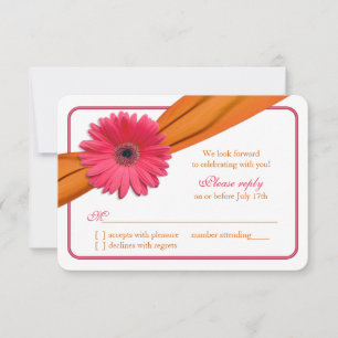 Pink Gerber Daisy Orange Ribbon Wedding RSVP