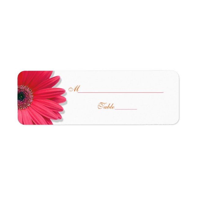 Pink Gerber Daisy Orange Wedding Place Card Labels (Front)