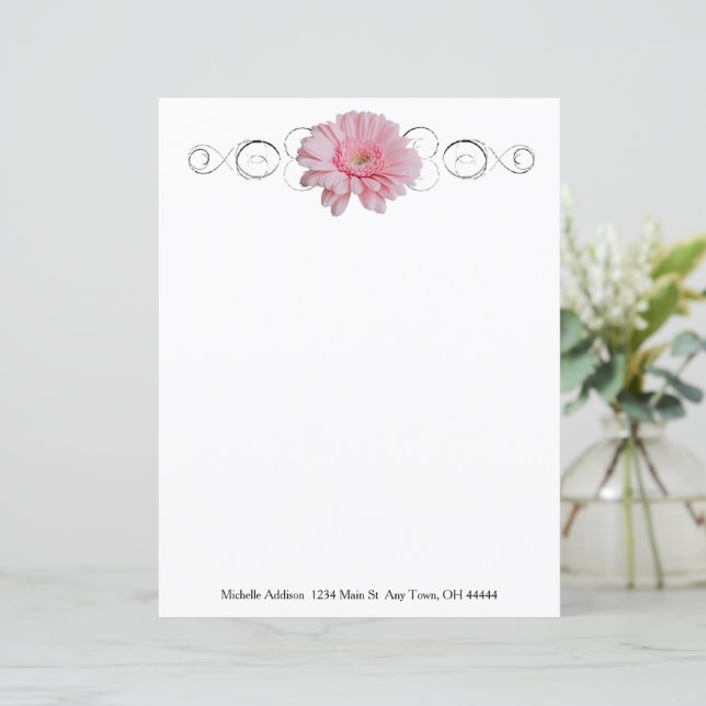 Pink Gerber Daisy Personalised Paper Sheet (Standing Front)