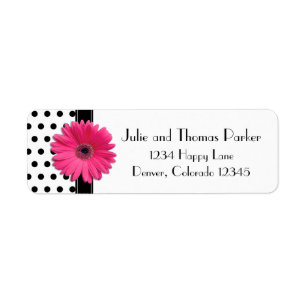 Pink Gerber Daisy Polka Dot Wedding Return Address