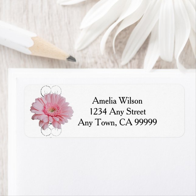 Pink Gerber Daisy Return Address Label (Insitu)