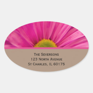 Pink Gerber Daisy Return Address Oval Sticker