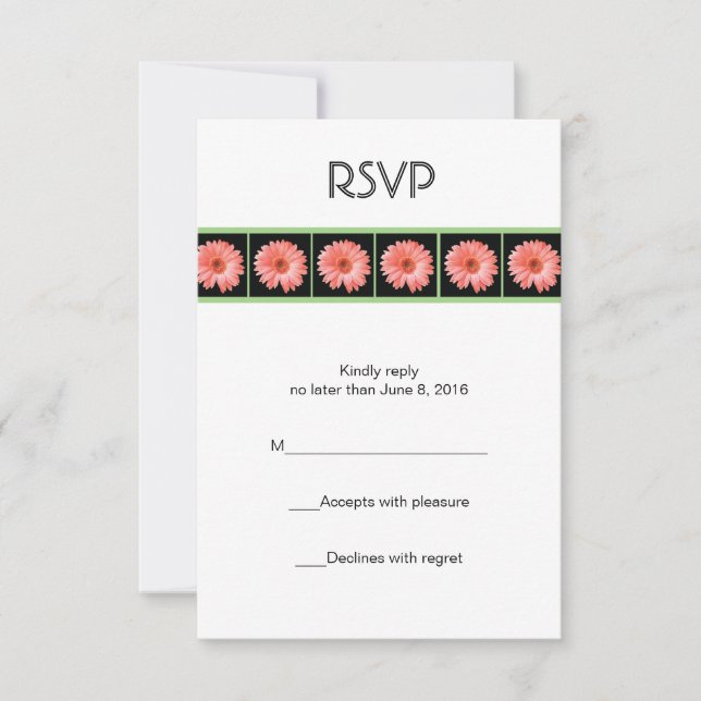 Pink gerber daisy RSVP card (Front)