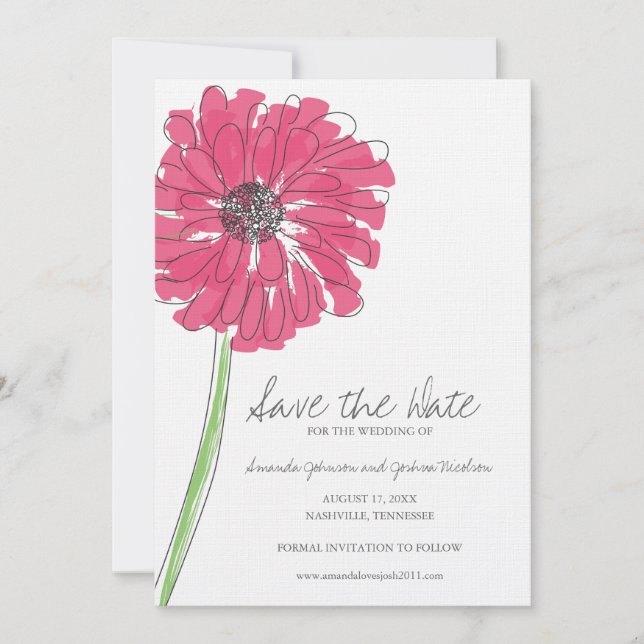 Pink Gerber Daisy Save the Date (Front)