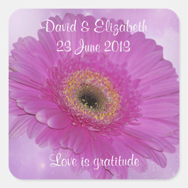 Pink Gerber daisy save the date Square Sticker (Front)