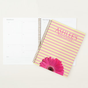Pink Gerber Daisy Striped Personalised Planner