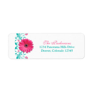 Pink Gerber Daisy Turquoise Floral Wedding Address