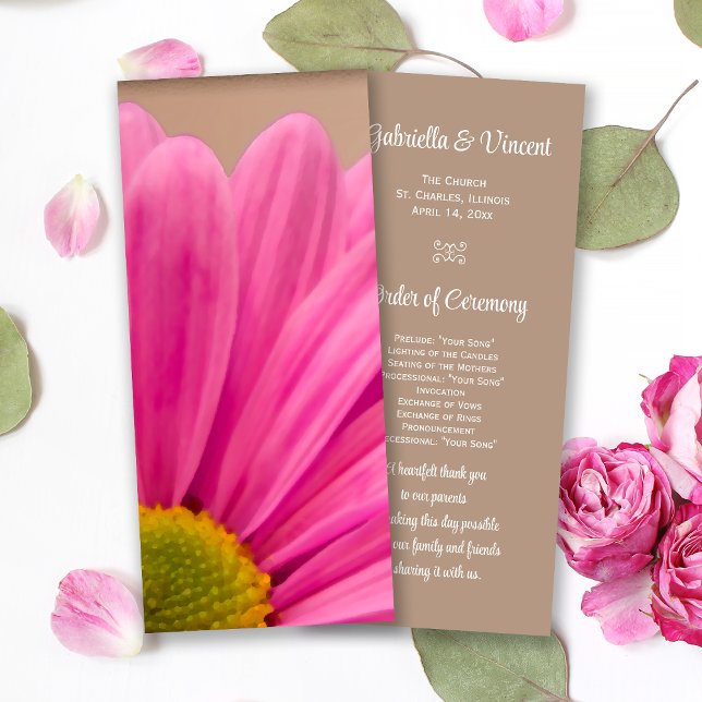 Pink Gerber Daisy Wedding Program Programme (Creator Uploaded)