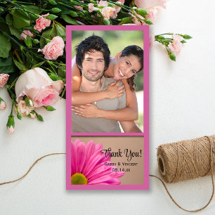 Pink Gerber Daisy Wedding Thank You Photo Card