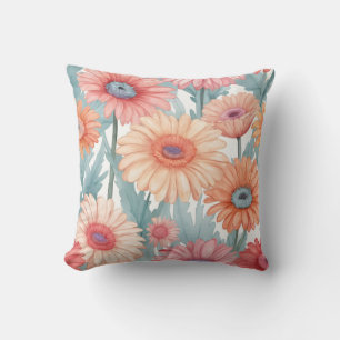 Pink gerber flowers print cushion