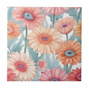 Pink gerber flowers print tile