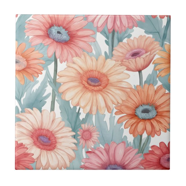 Pink gerber flowers print tile (Front)
