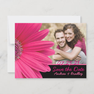 Pink Gerbera Black Photo Save the Date Card
