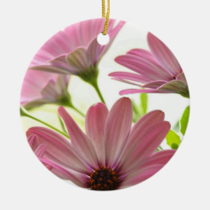 Pink Gerbera Daisies Ceramic Tree Decoration