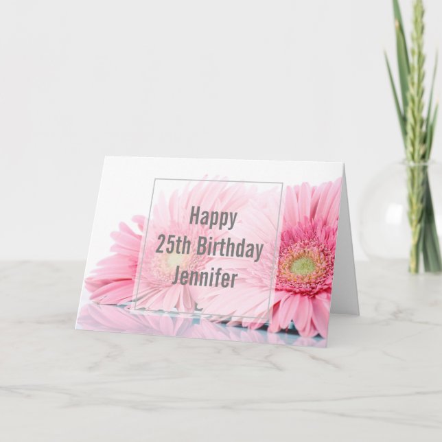 Pink Gerbera Daisies Elegant Photo Birthday Card (Front)