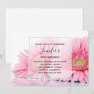 Pink Gerbera Daisies Elegant Photo Birthday Invitation