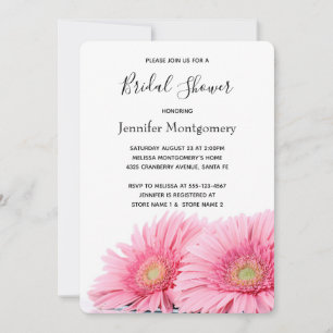 Pink Gerbera Daisies Elegant Photo Bridal Shower Invitation