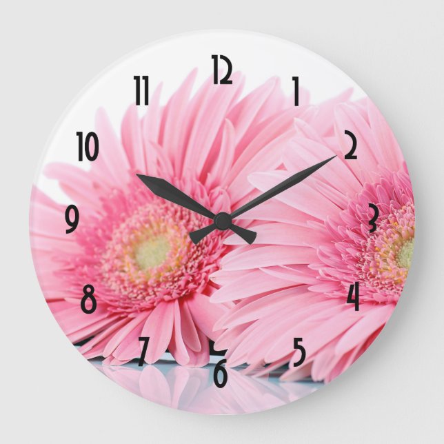 Pink Gerbera Daisies Elegant Photo Large Clock (Front)