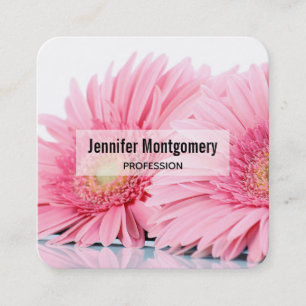 Pink Gerbera Daisies Elegant Photo Square Business Card
