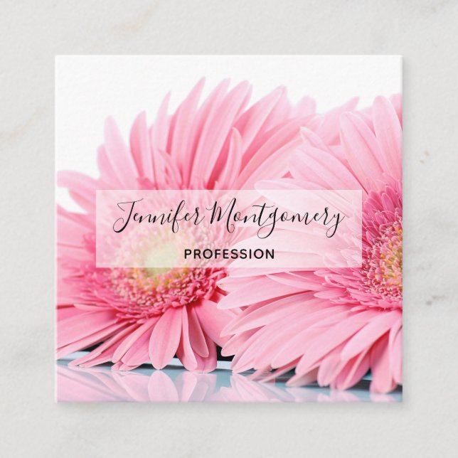 Pink Gerbera Daisies Elegant Photo Square Business Card (Front)