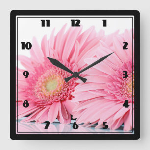 Pink Gerbera Daisies Elegant Photo Square Wall Clock