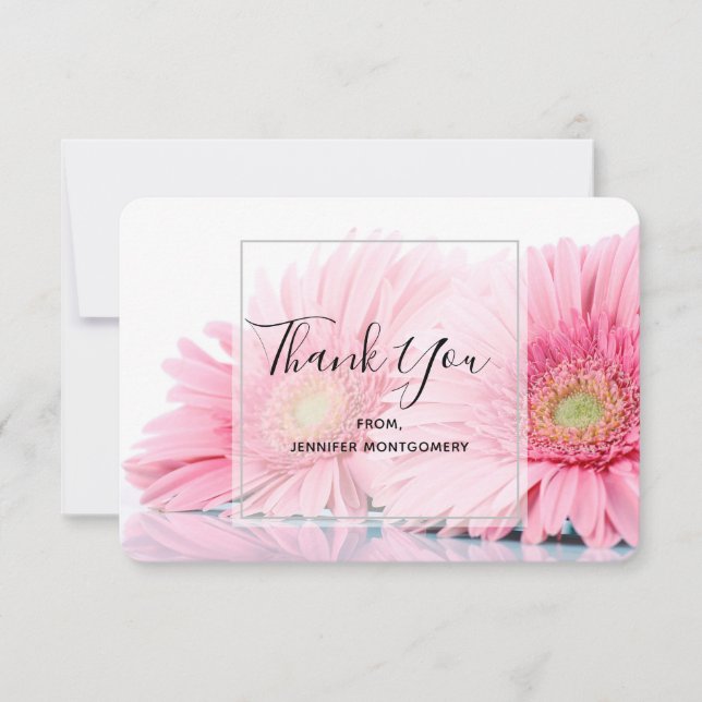  Pink Gerbera Daisies Elegant Photo Thank You Card (Front)