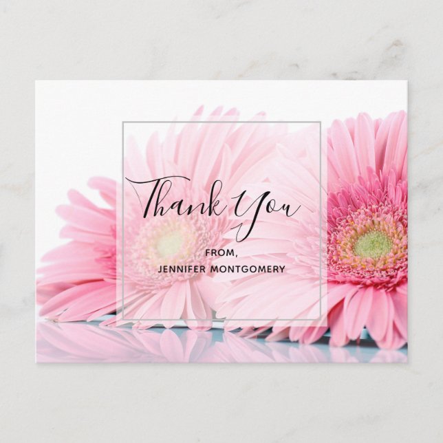 Pink Gerbera Daisies Elegant Photo Thank You Postcard (Front)