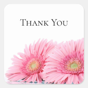 Pink Gerbera Daisies Elegant Photo Thank You Square Sticker
