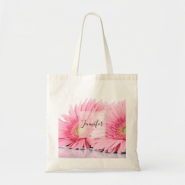 Pink Gerbera Daisies Elegant Photo Tote Bag (Front)
