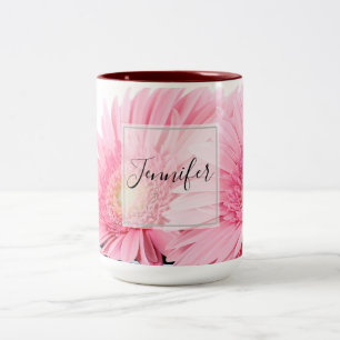 Pink Gerbera Daisies Elegant Photo Two-Tone Coffee Mug