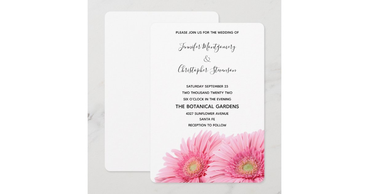 Pink Gerbera Daisies Elegant Photo Wedding Invitation | Zazzle