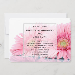 Pink Gerbera Daisies Elegant Photo Wedding Invitation