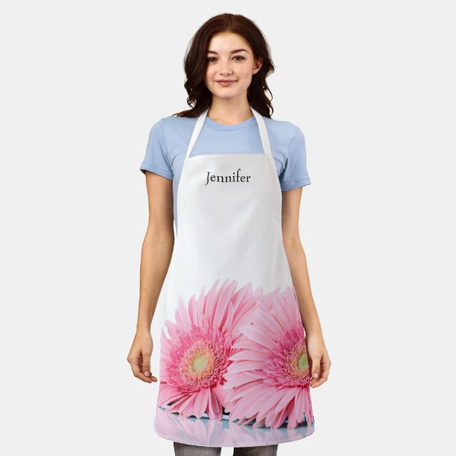 Pink Gerbera Daisies Elegant Photography Apron (Worn)